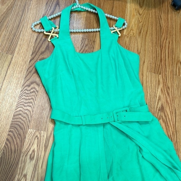 Vintage 90s CACHE wide leg jumpsuit halter gold X romper women’s size 8 green - Picture 10 of 10